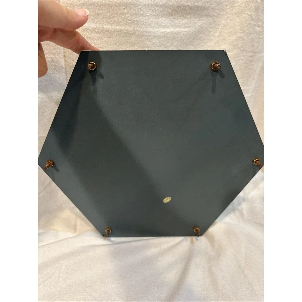 Vintage Hexagon (6 Sided) Vanity Tray Beveled‎ Edge Mirrored Brass 12